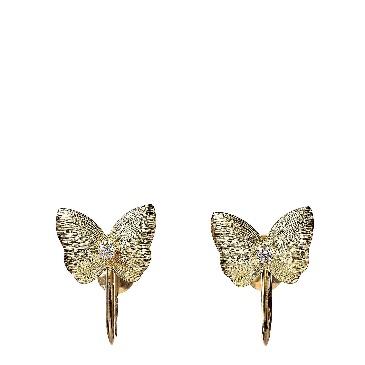 Mikimoto 18K Yellow Gold Diamond Butterfly Screw Back Earrings 1 of 4