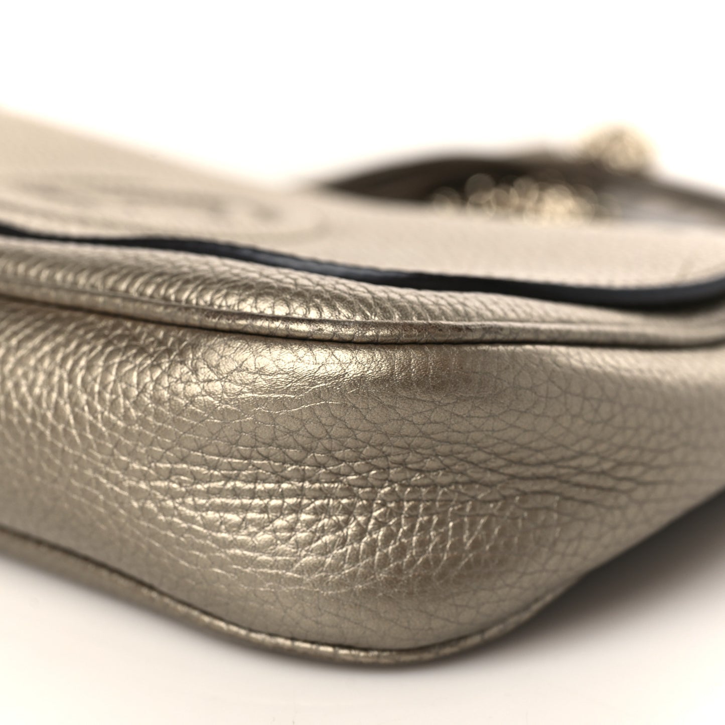 Metallic Pebbled Calfskin Medium Soho Flap Crossbody Golden Beige