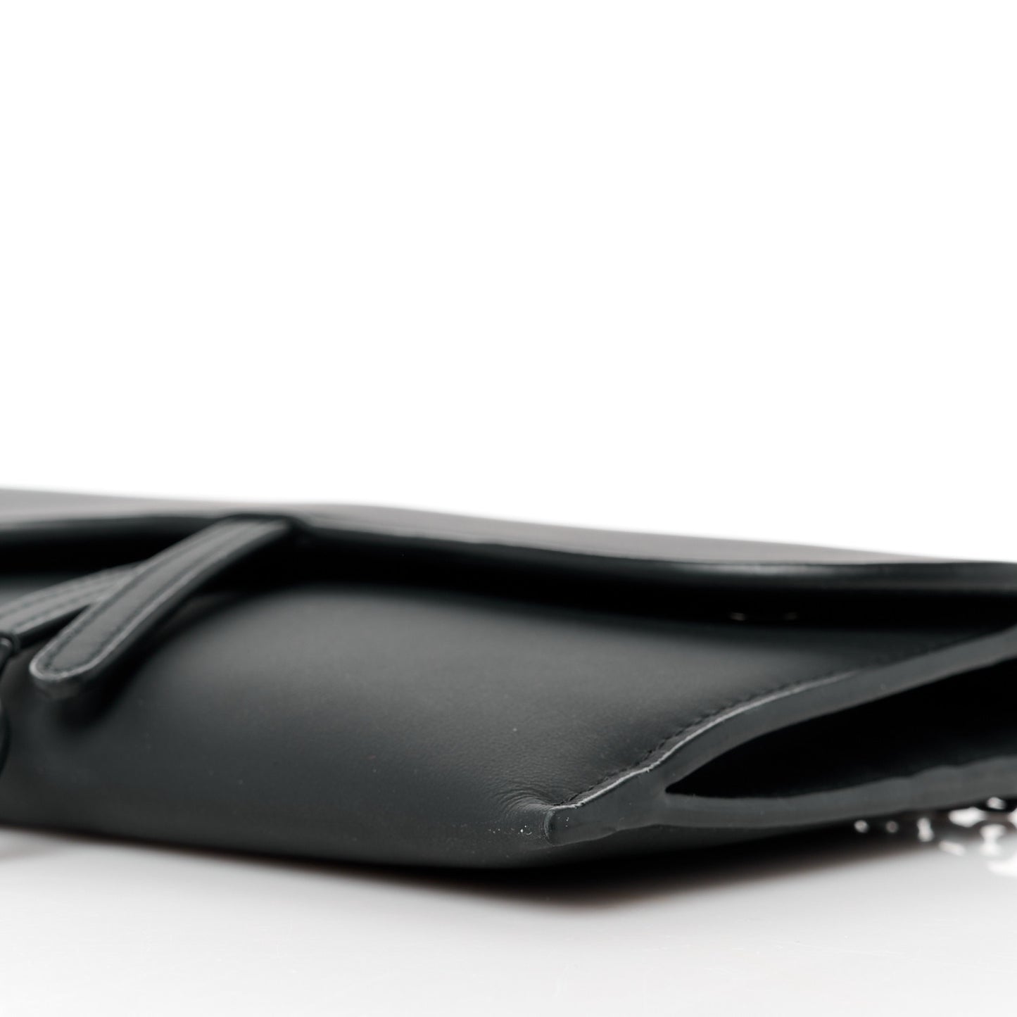 Ultra Matte Calfskin Saddle Chain Wallet Pouch Black