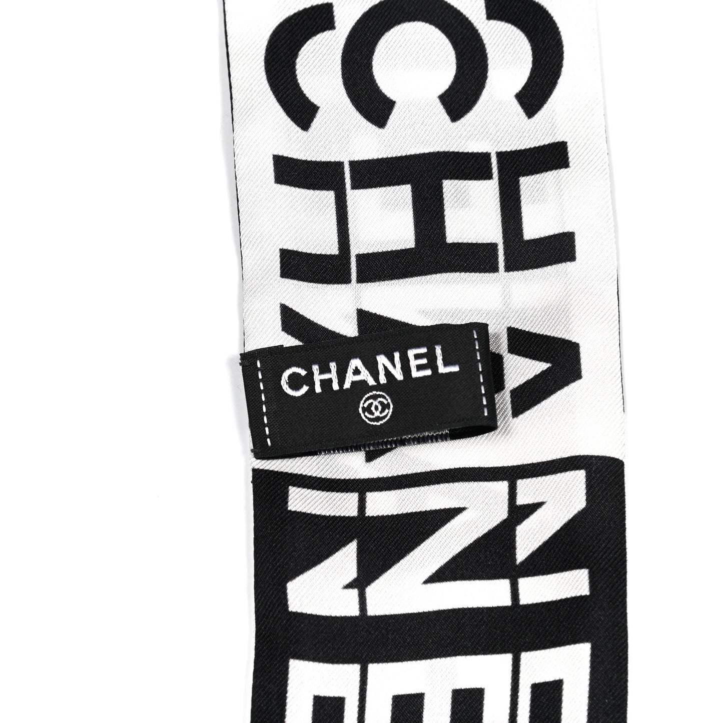 Silk Logo Slim Bandeau Scarf Black White