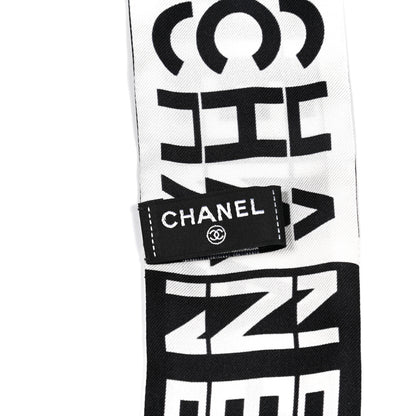 Chanel Silk Logo Slim Bandeau Scarf Black White 2 of 3