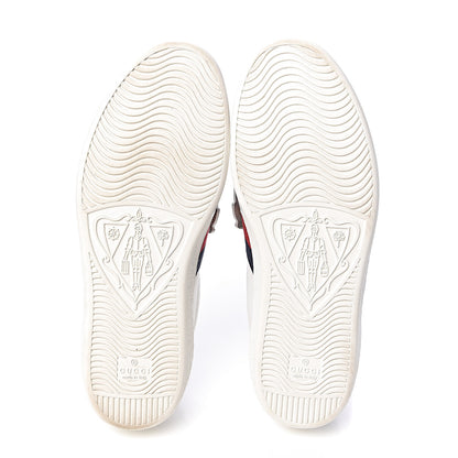 Gucci Calfskin Ayers Web Angry Cat Embroidered Mens Ace Sneakers 6.5 White 5 of 12