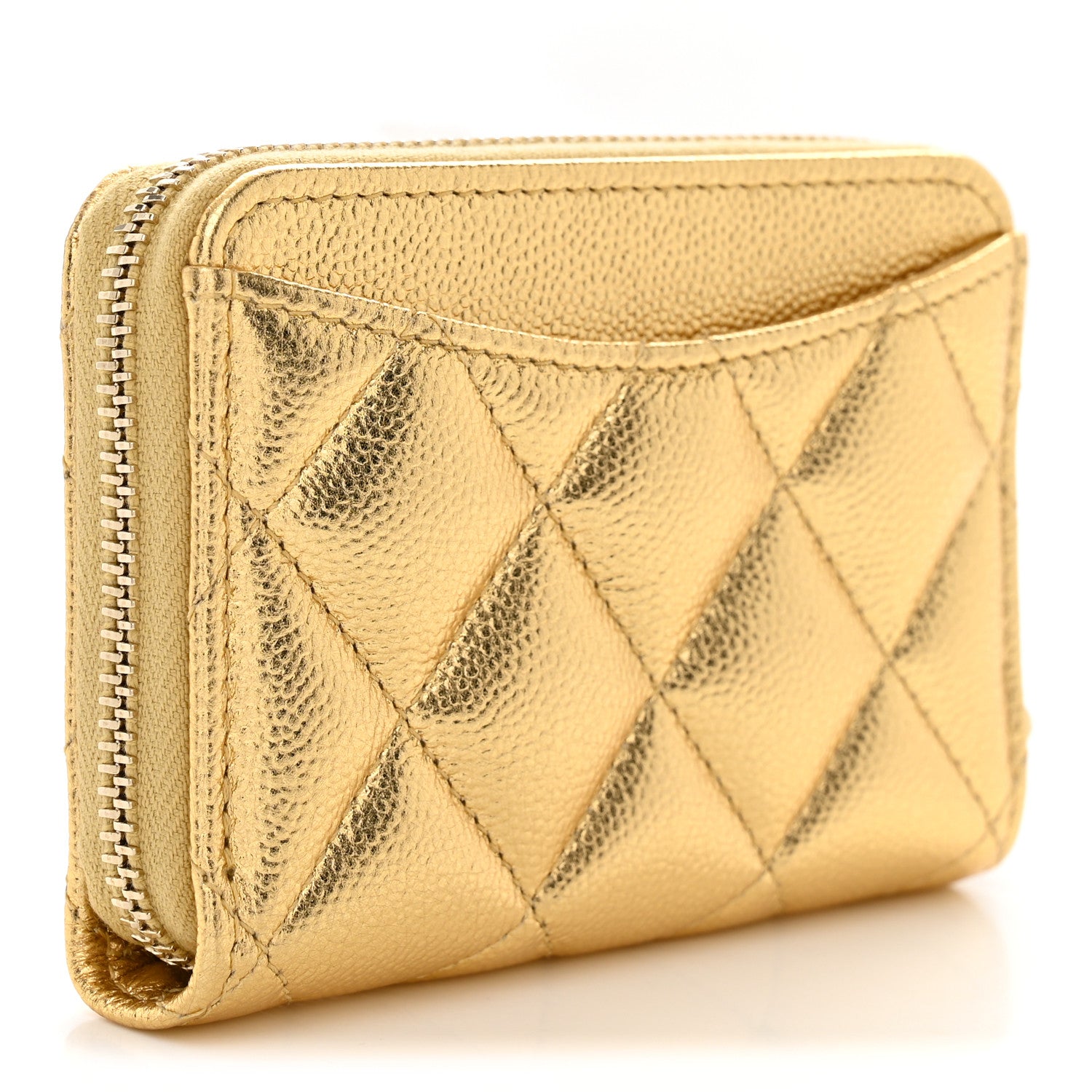 Chanel Metallic Caviar Quilted Zip Around Coin Purse Wallet  Gold 3 of 8