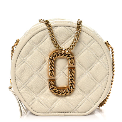 Marc Jacobs Grained Calfskin Quilted The Status Round Crossbody Oatmilk 1 of 11
