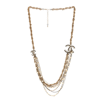 Chanel Pearl Crystal CC Braided Multi Strand Necklace Gold Black 3 of 6