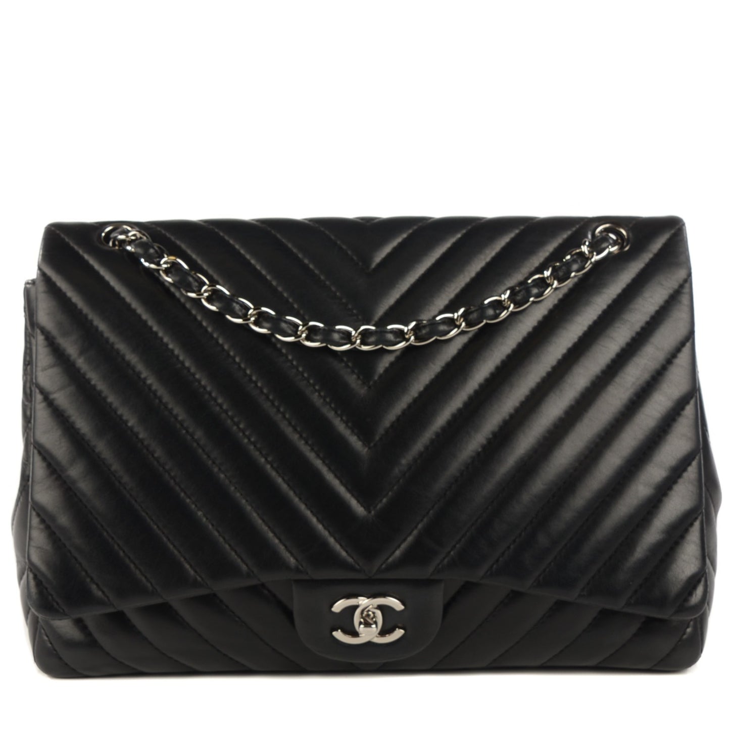 Lambskin Chevron Quilted Maxi Flap Black