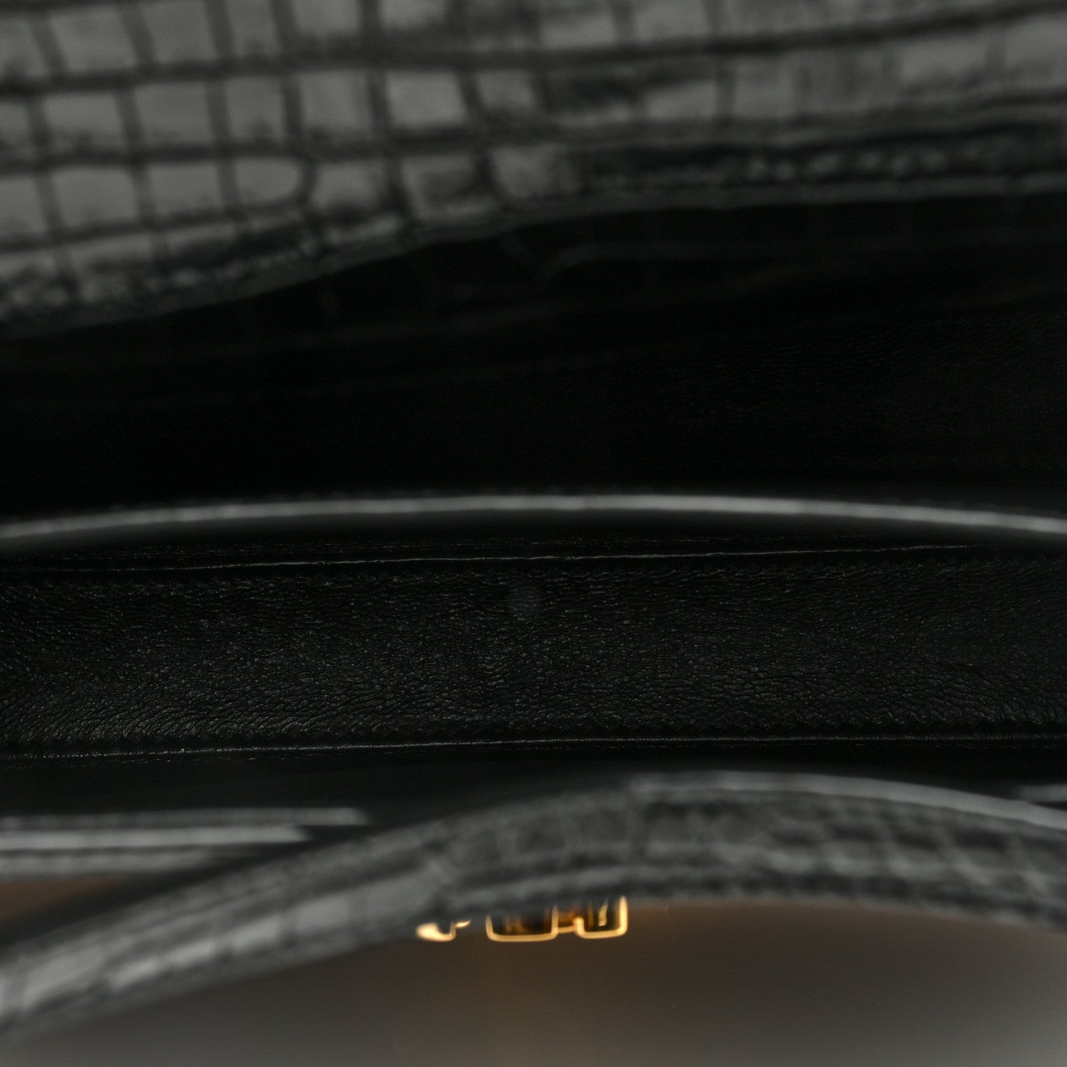 Saint Laurent Calfskin Crocodile Embossed Mini Classic Monogram Cassandra Top Handle Black 5 of 9