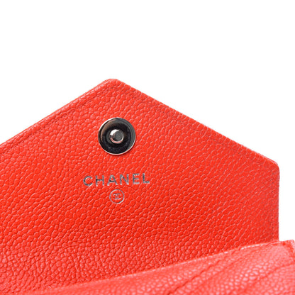 Chanel Caviar Chevron Quilted Flap Card Holder Wallet Red 8 of 9