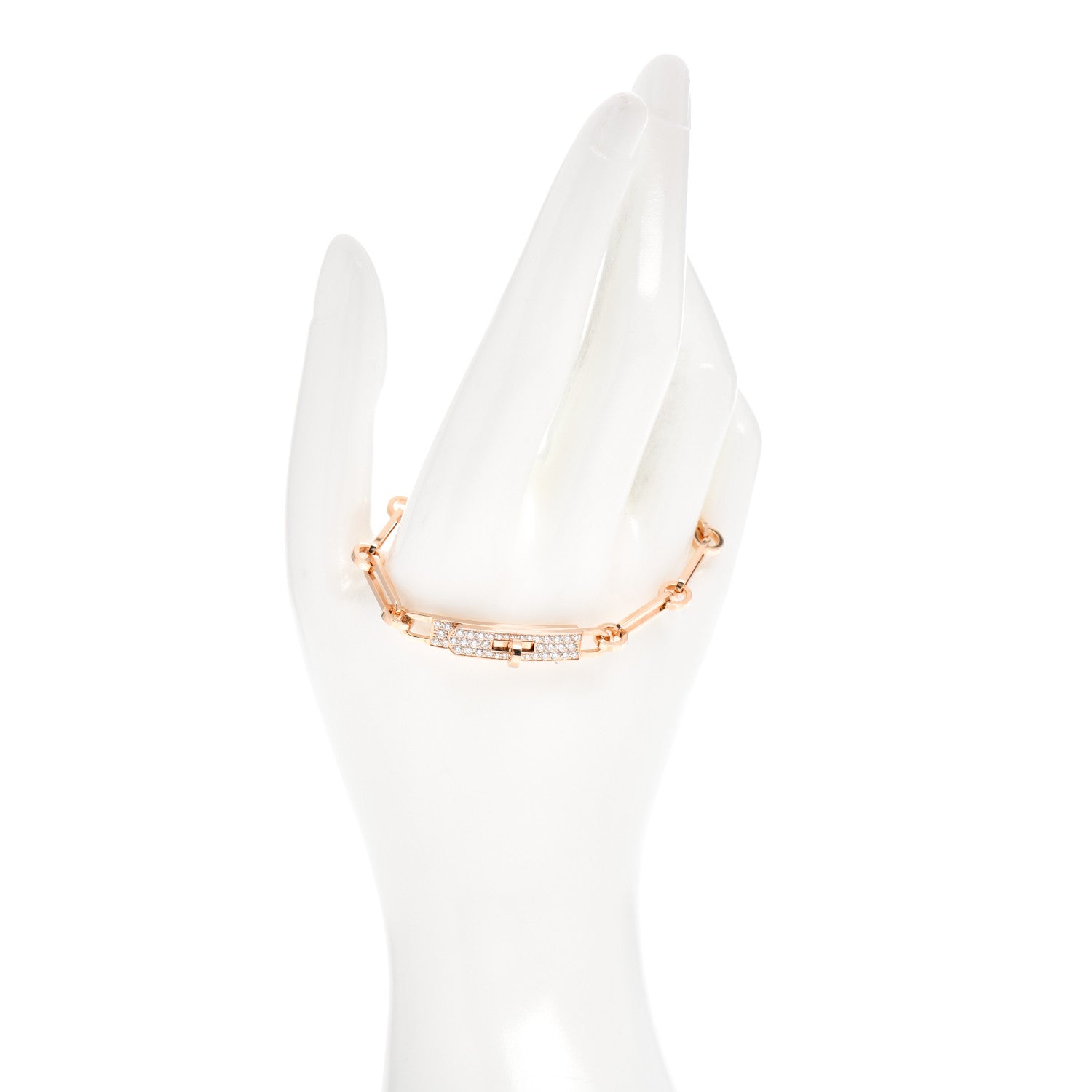Hermes 18K Rose Gold Diamond Pave PM Kelly Chaine Bracelet SH 2 of 5