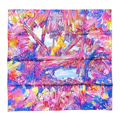 Hermes Silk Twill La Vallee De Cristal Scarf 90 Rose Bleu Jaune 1 of 4
