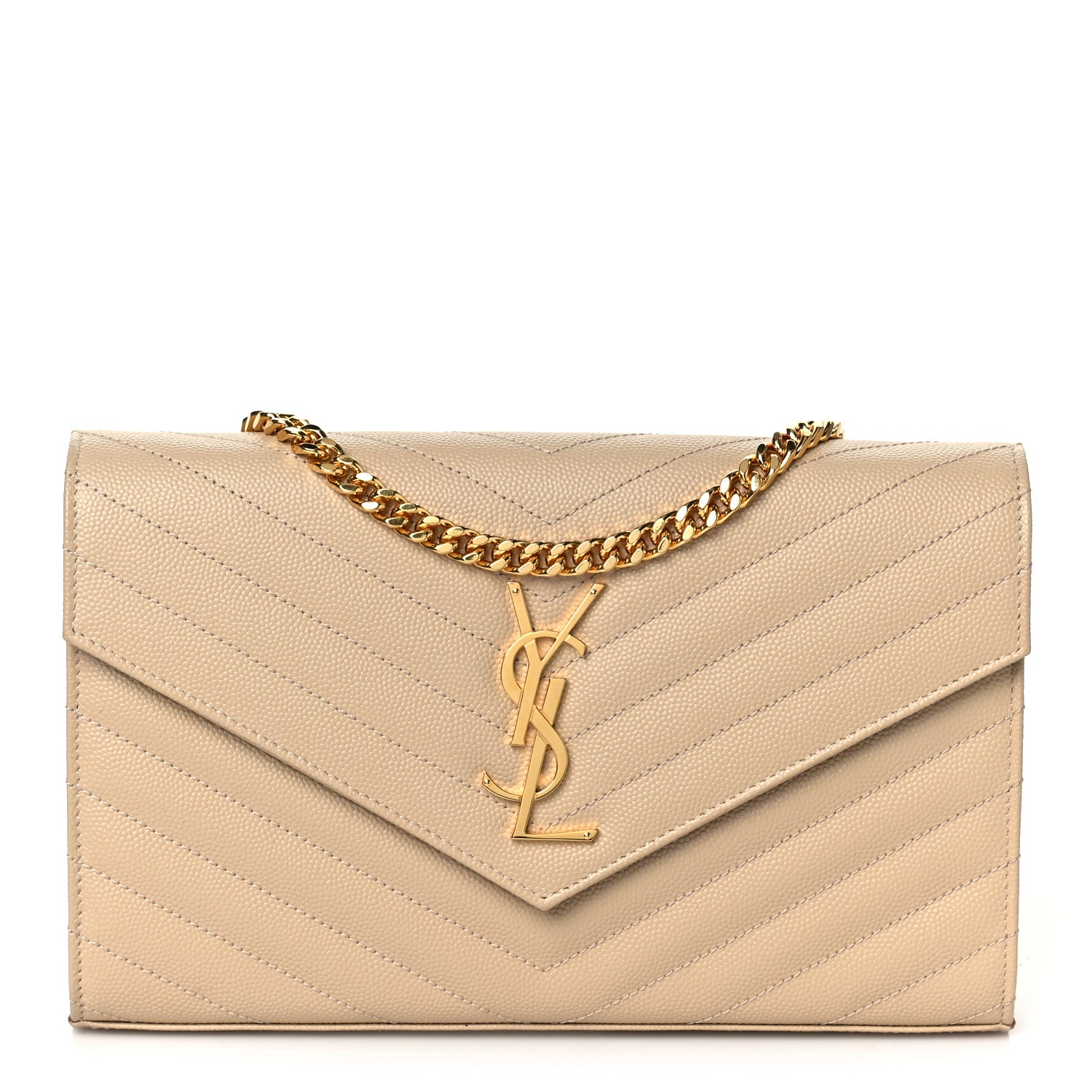 Saint Laurent Grain De Poudre Matelasse Chevron Monogram Chain Wallet Nude Powder 1 of 8