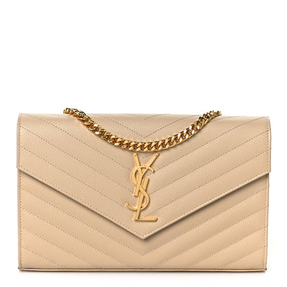 Saint Laurent Grain De Poudre Matelasse Chevron Monogram Chain Wallet Nude Powder 1 of 8