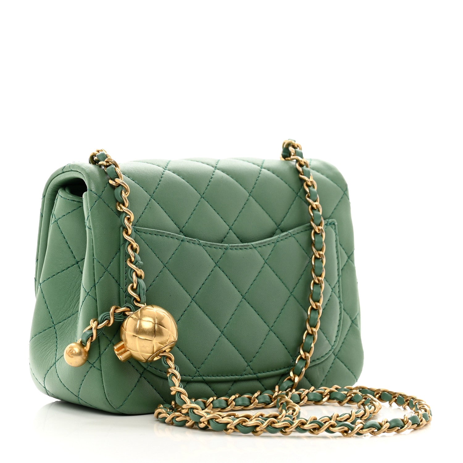 Chanel Lambskin Quilted Mini Pearl Crush Flap Dark Green 2 of 11