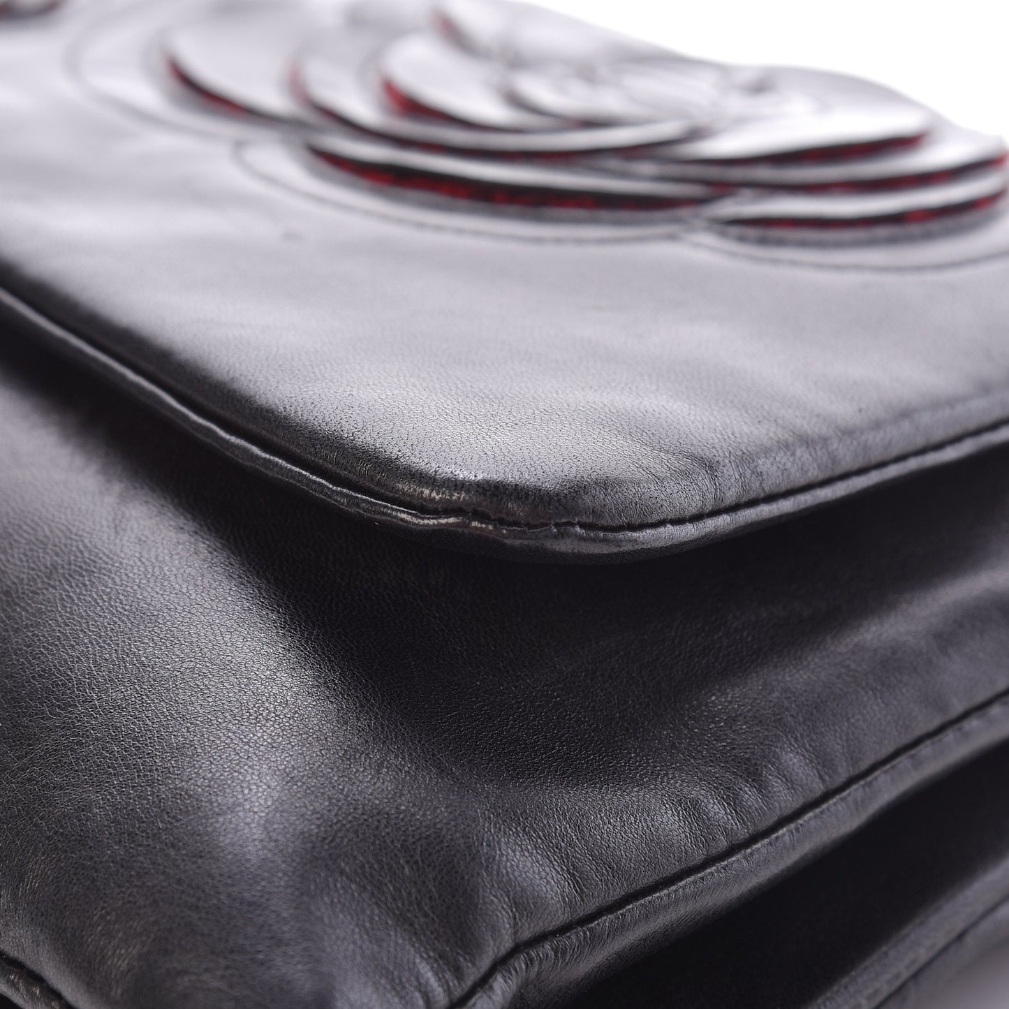 Lambskin Tweed Maxi Camellia Petals Flap Black
