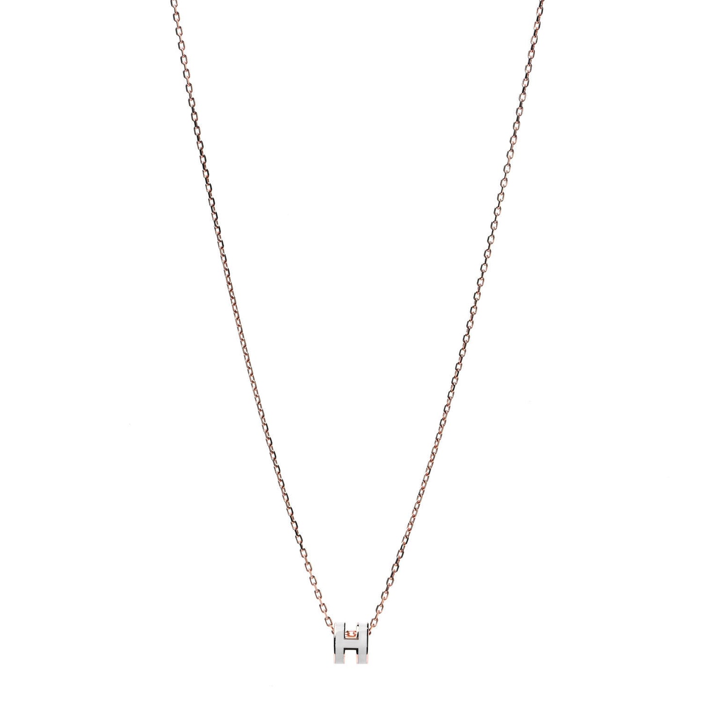 Lacquered Rose Gold Mini Pop H Pendant Necklace White