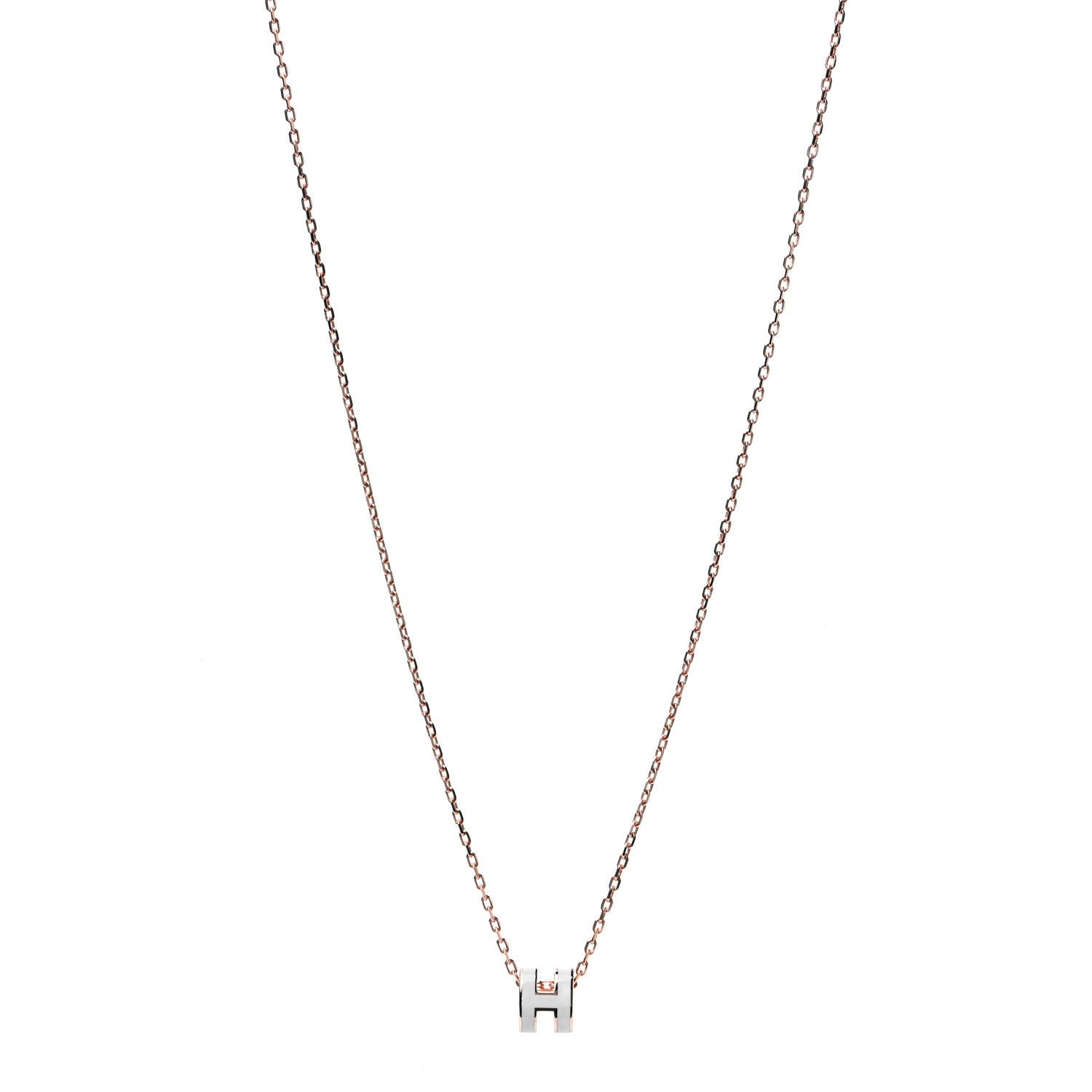 Hermes Lacquered Rose Gold Mini Pop H Pendant Necklace White 1 of 4