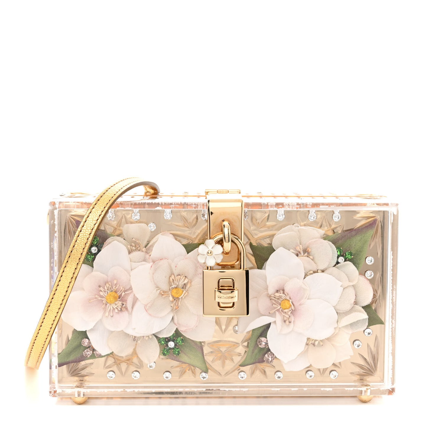 Metallic Plexiglass Crystal Embellished Shoulder Bag Gold