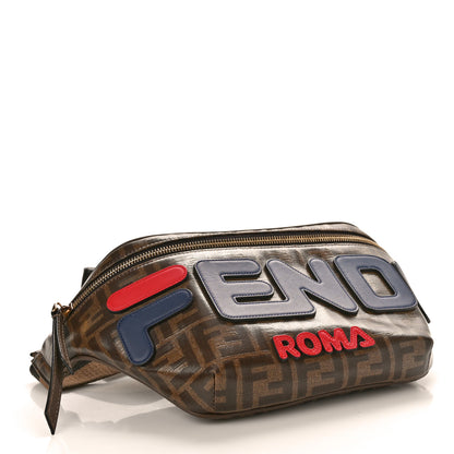 Fendi X FILA Glazed Fabric Vitello Century FF 1974 Mania Belt Bag Mogano Panna Blueberry 4 of 11