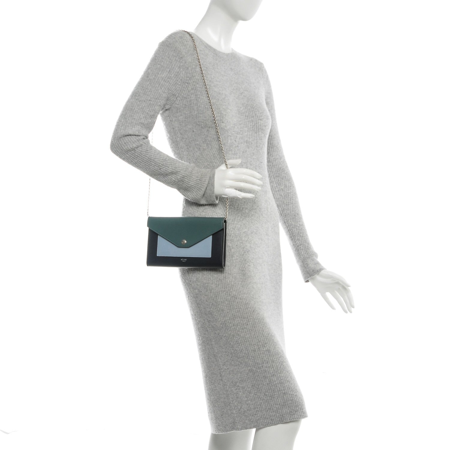 Celine Shiny Calfskin Large Pocket Flap On Chain Green Smoke 2 of 7