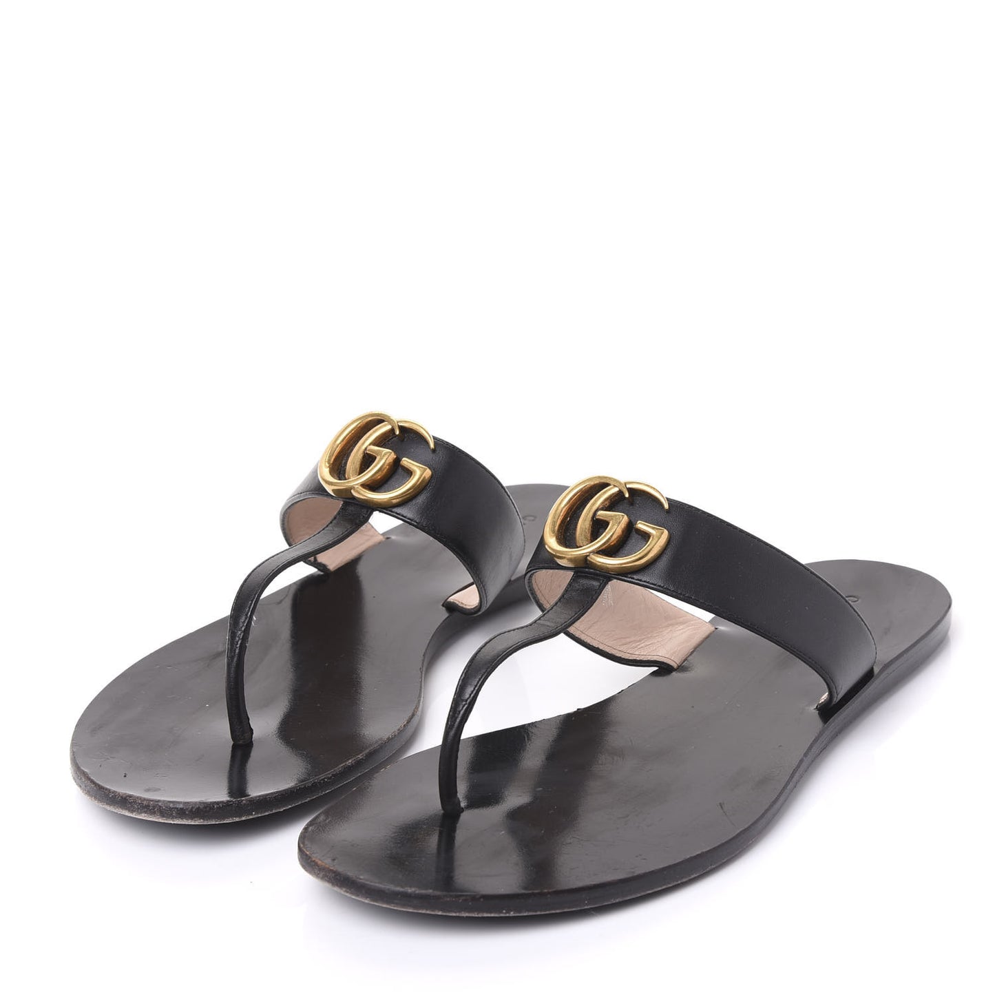 Calfskin GG Marmont Thong Sandals 39.5 Black