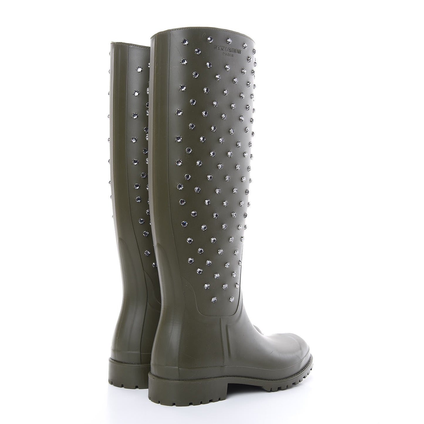 Rubber Studded Festival Rain Boots 37 New Kaki Fonce