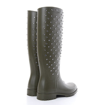 Saint Laurent Rubber Studded Festival Rain Boots 37 New Kaki Fonce 4 of 9