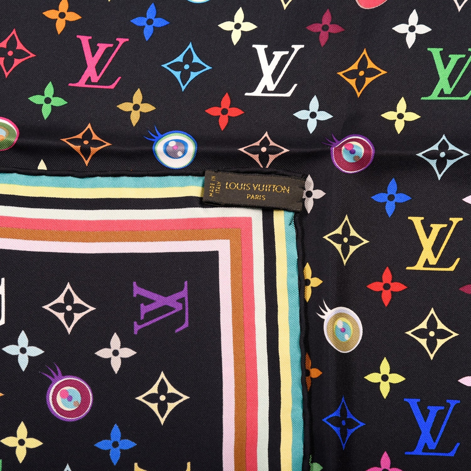 Louis Vuitton Silk Multicolor Eye Love Scarf Black 4 of 4