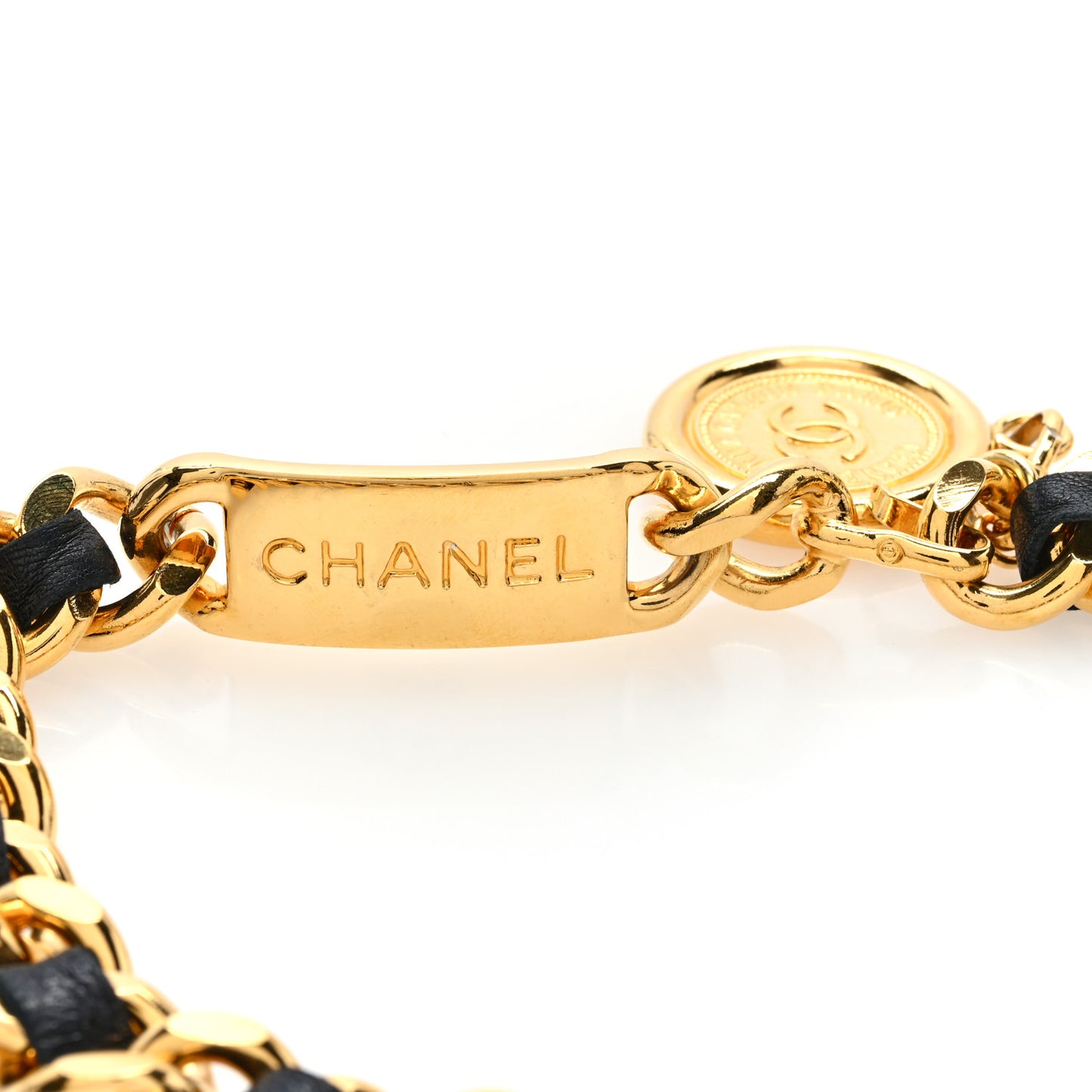 Lambskin Chain CC Medallion Belt Black Gold