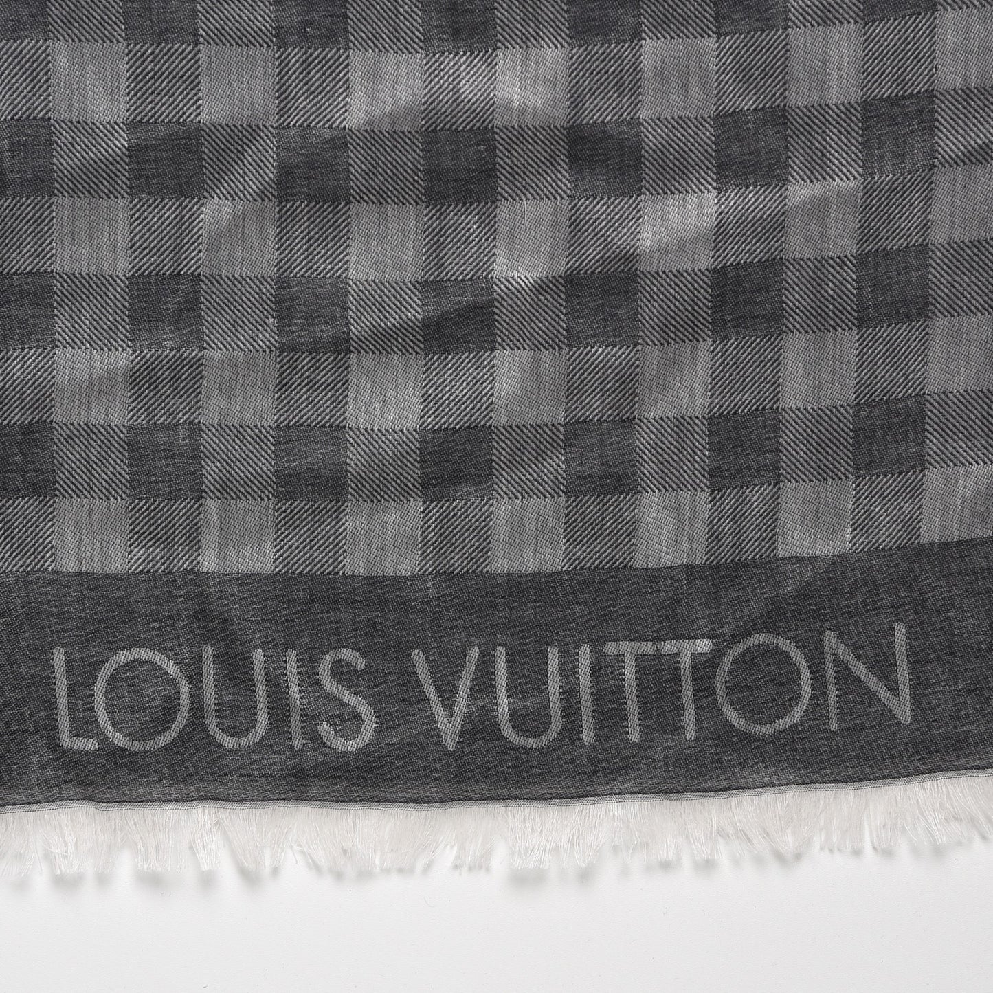 Cotton Silk Wool Damier Stole Gris