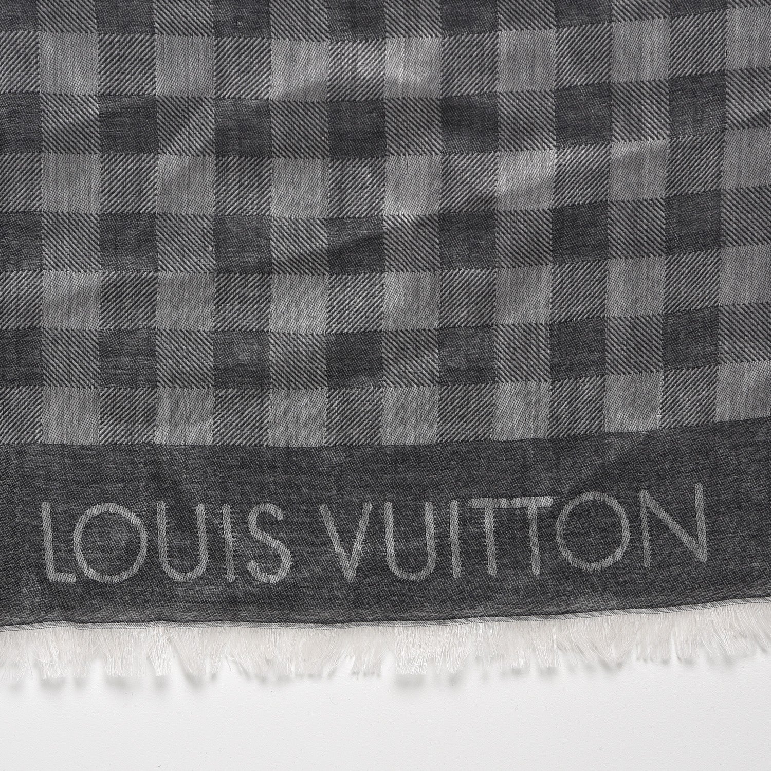 Louis Vuitton Cotton Silk Wool Damier Stole Gris 3 of 7