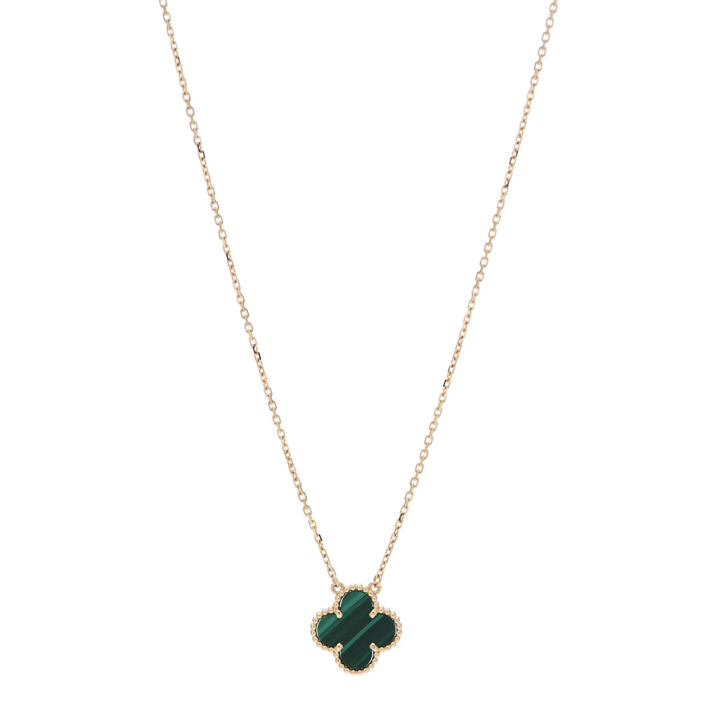 18K Yellow Gold Malachite Vintage Alhambra Pendant Necklace