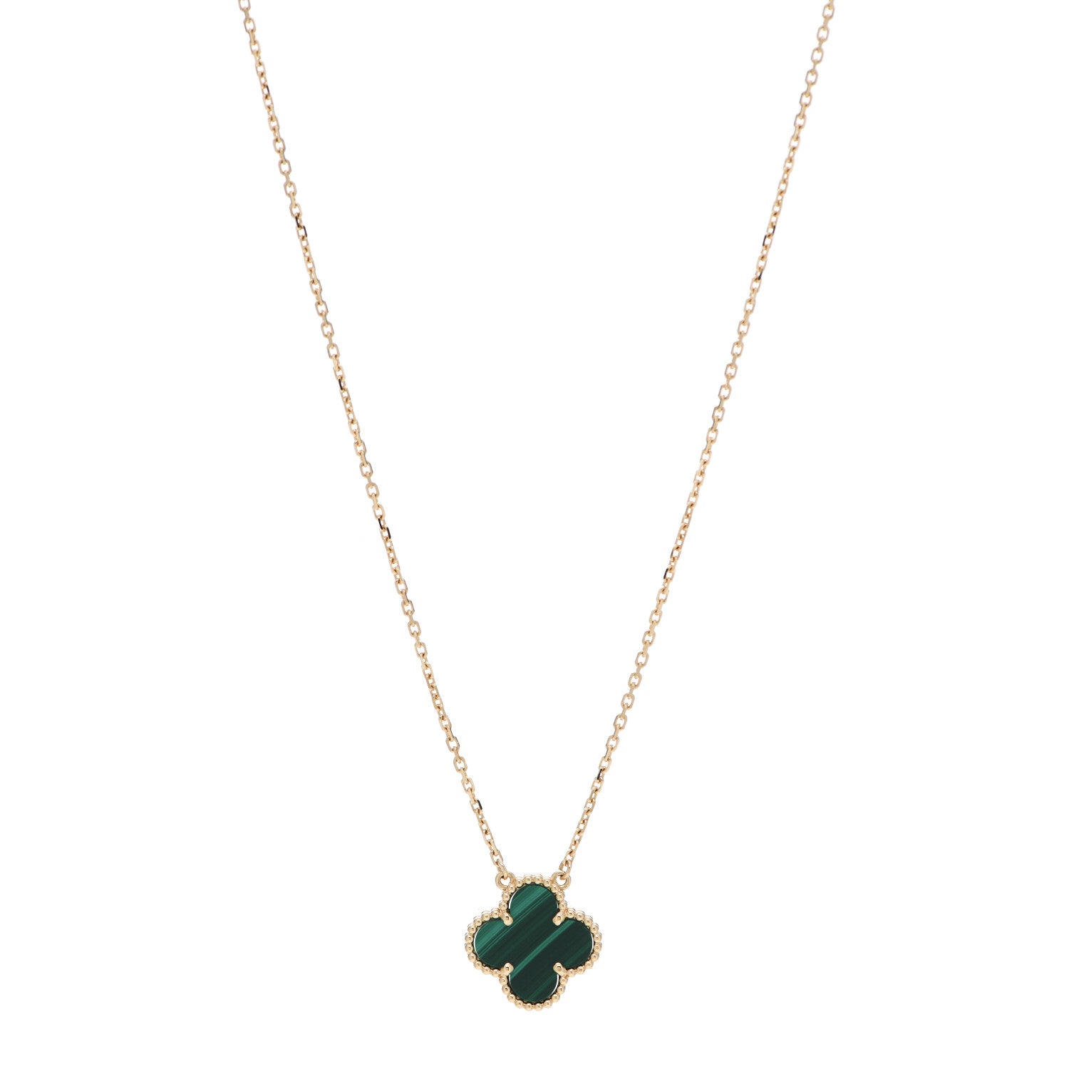 Van Cleef & Arpels 18K Yellow Gold Malachite Vintage Alhambra Pendant Necklace 1 of 6