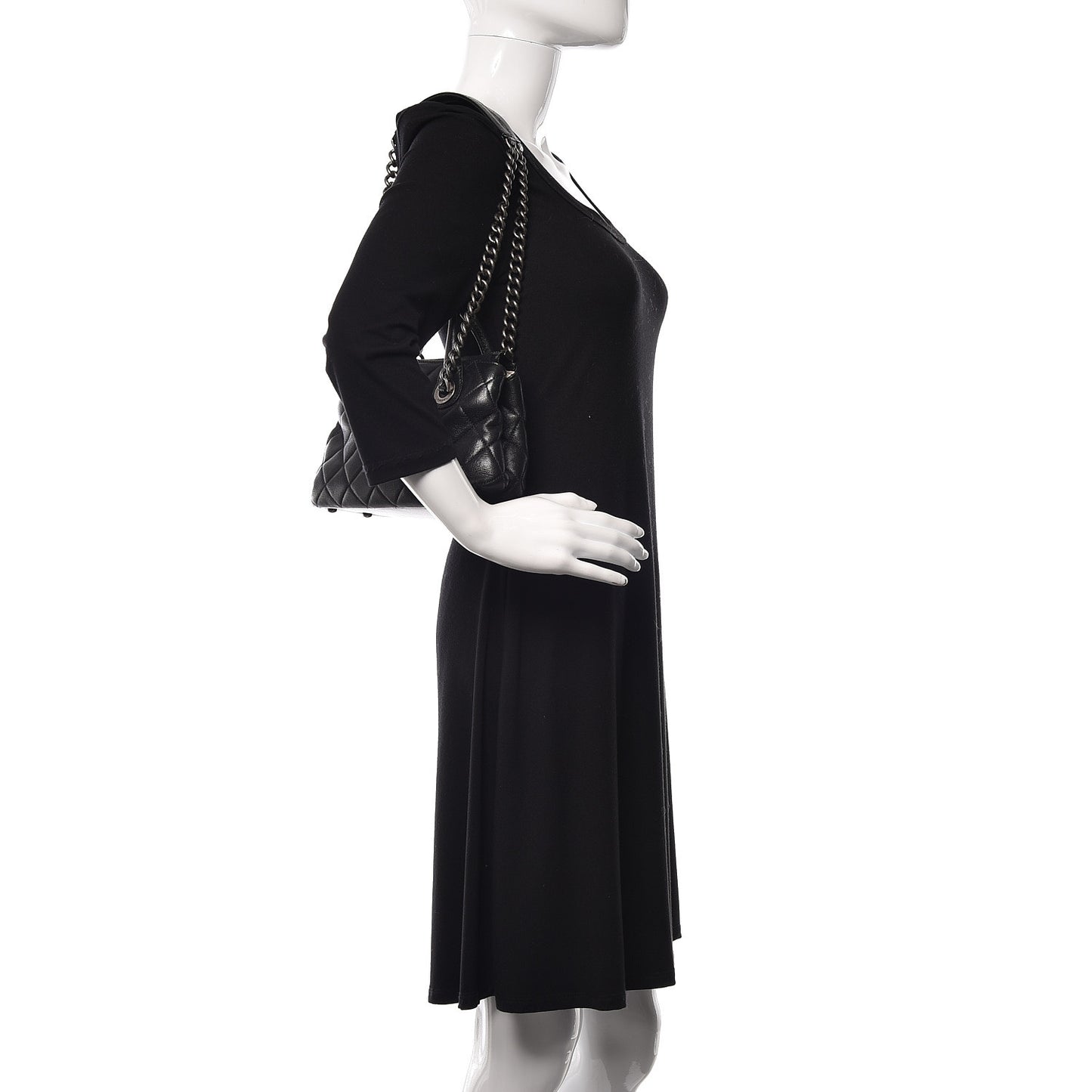 Shiny Sheepskin Quilted Small Shopping Tote Black