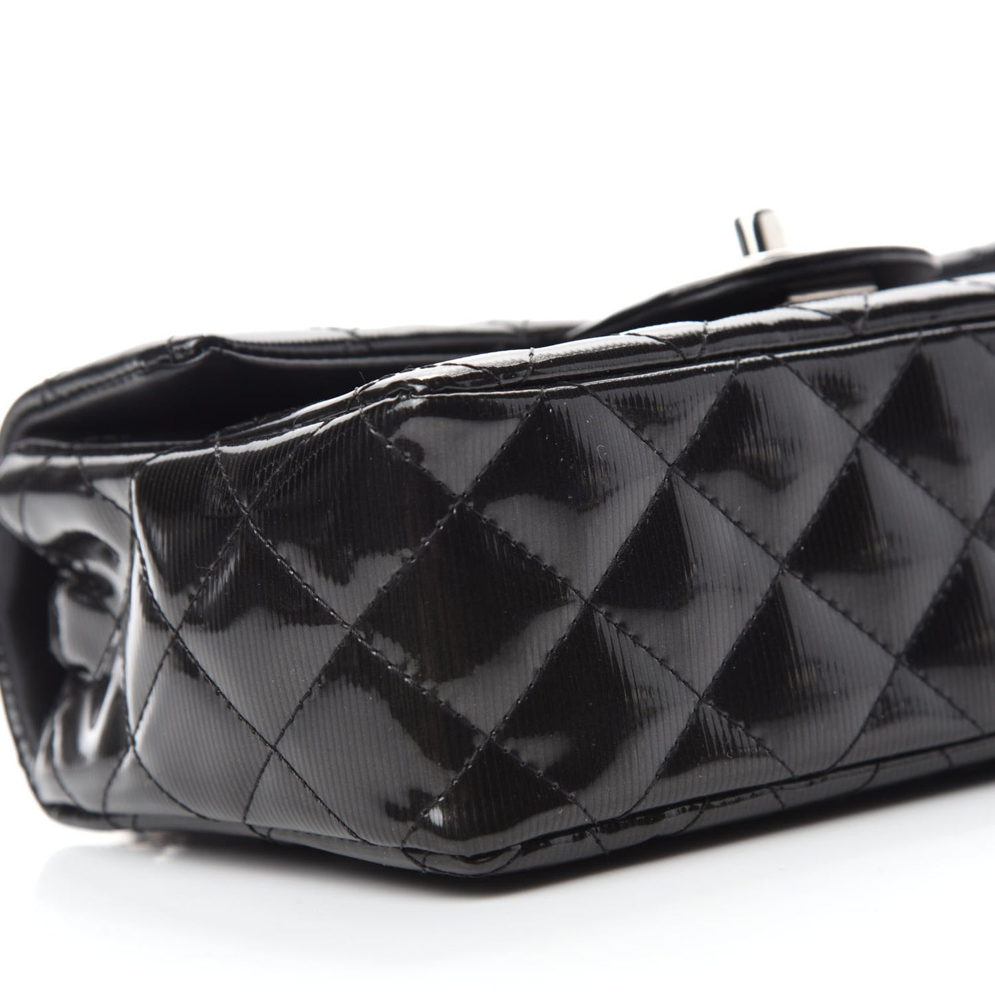 Striated Patent Quilted Mini Rectangular Flap Black