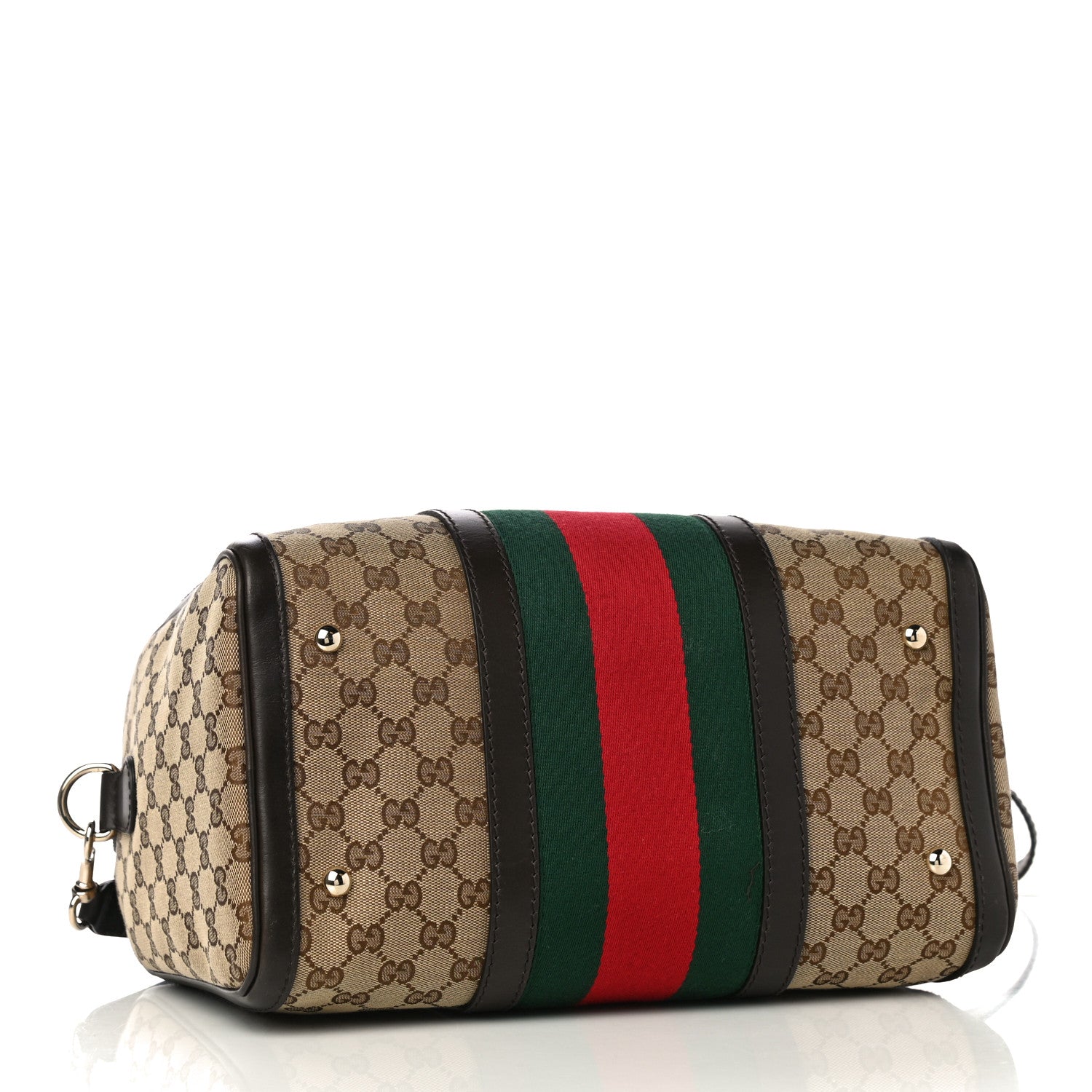 Gucci Monogram Selleria Calfskin Vintage Web Medium Boston Beige Ebony Cocoa 3 of 13