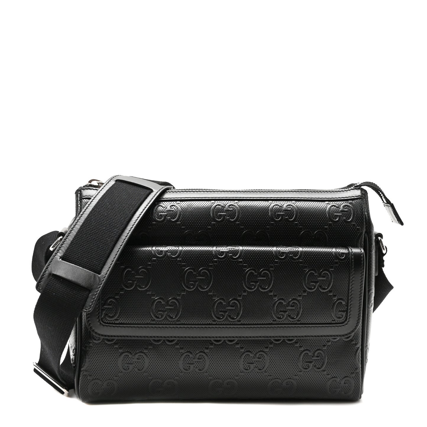Calfskin GG Tennis Embossed Shoulder Bag Black