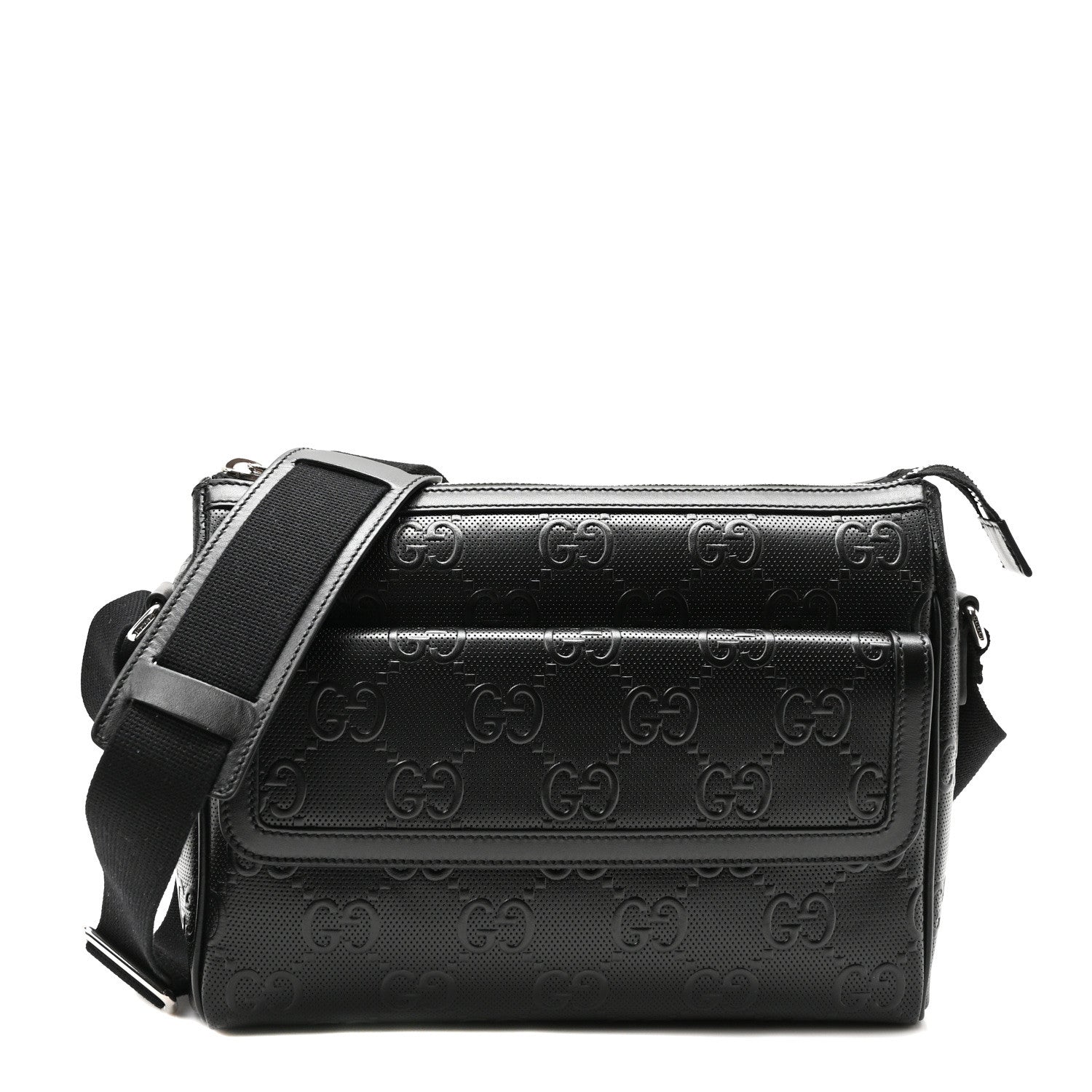 Gucci Calfskin GG Tennis Embossed Shoulder Bag Black 1 of 10