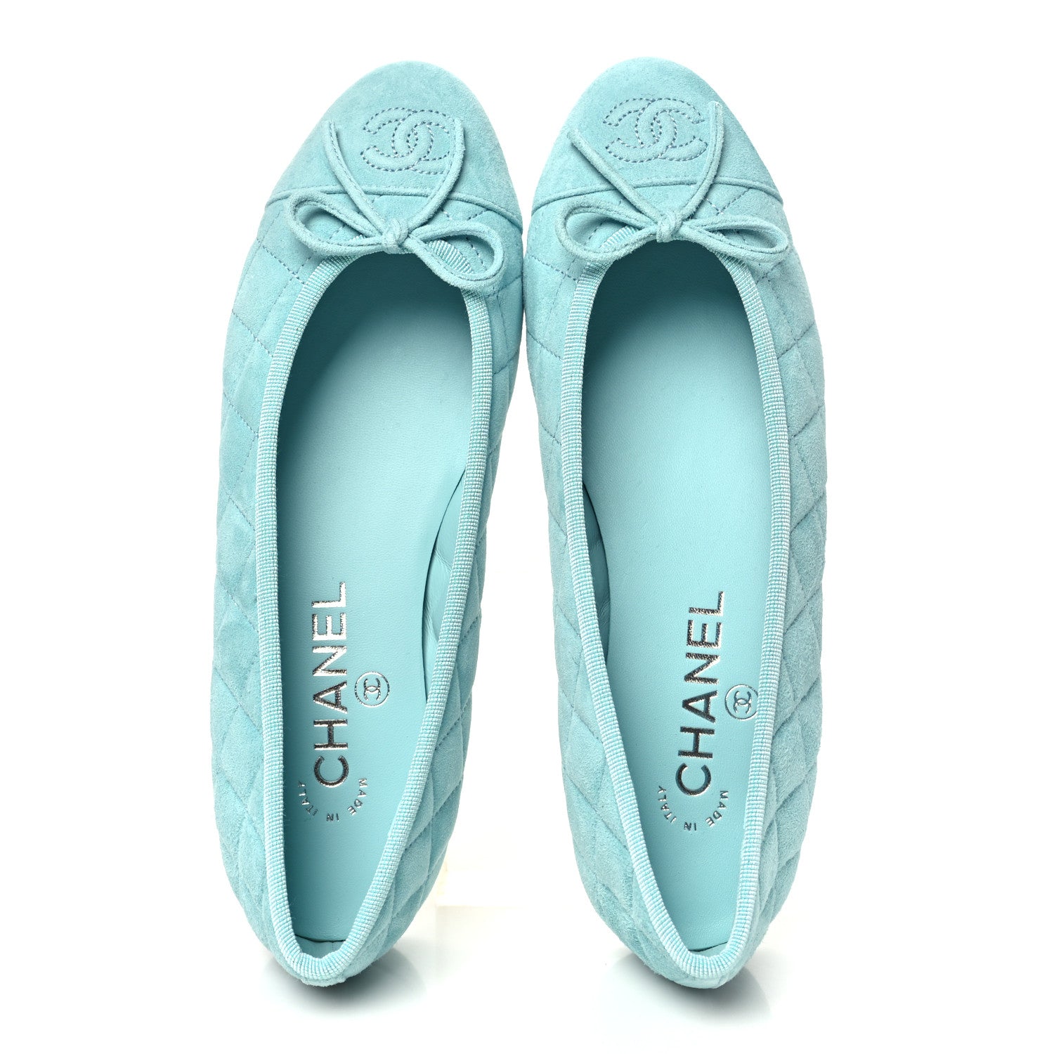 Chanel Suede Calfskin Quilted Cap Toe CC Ballerina Flats 37 Light Blue 2 of 10