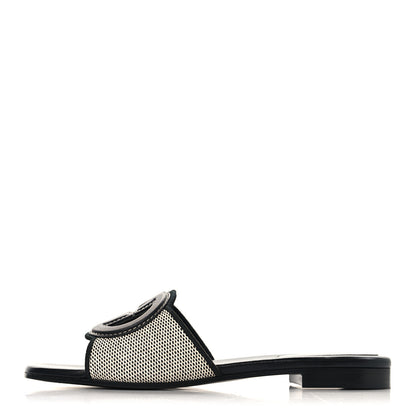 Gucci Canvas Rice Cosmos Softy Calfskin Interlocking G Cut Out Slide Sandals 37.5 Black Natural 1 of 9