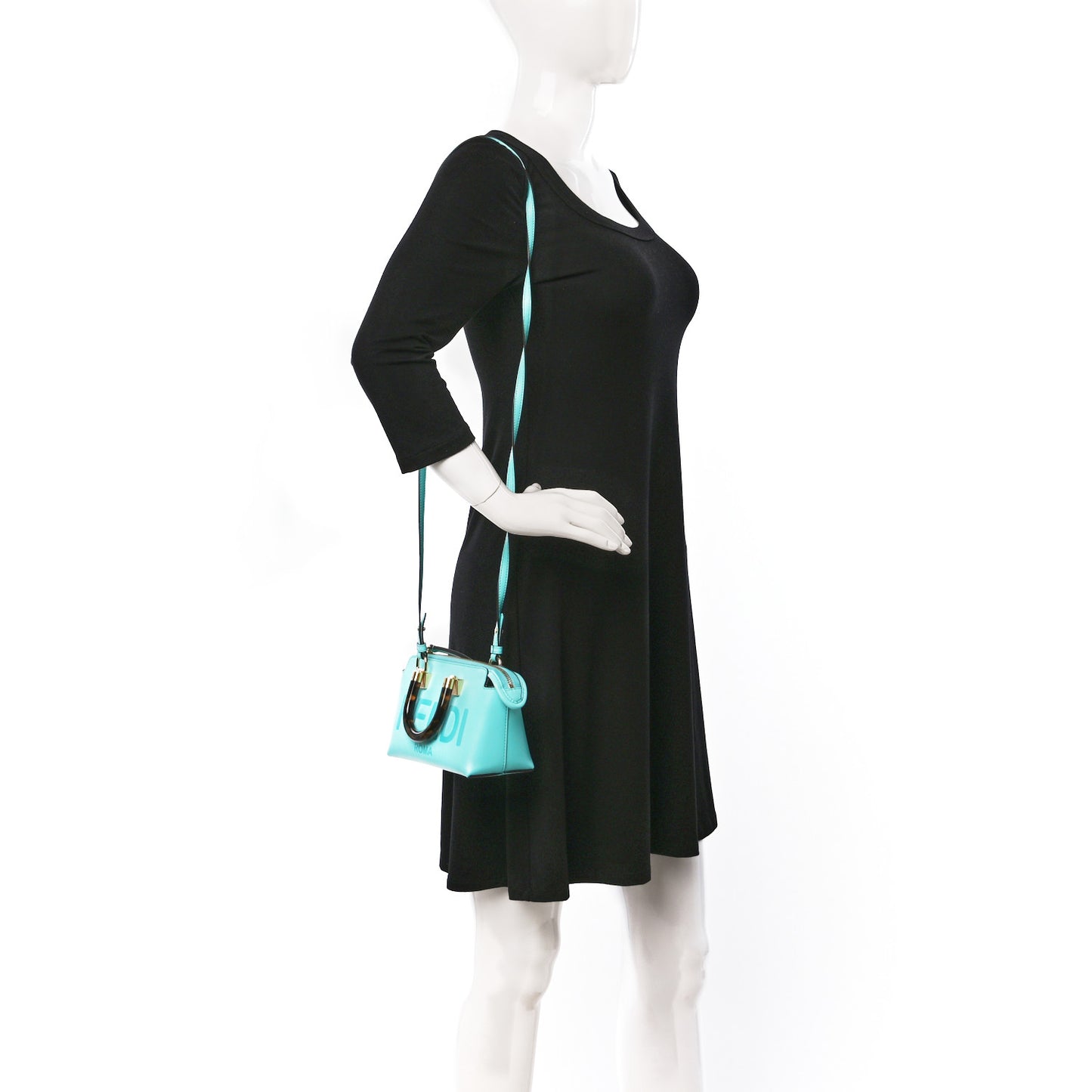 Vitello King Plexiglass Logo Embossed Mini By The Way Top Handle Boston Bag Spring Turquoise