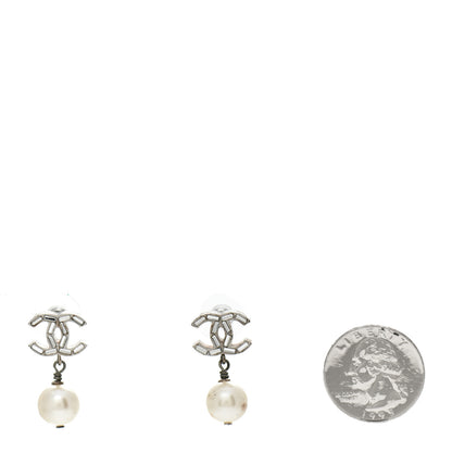 Chanel Baguette Crystal Pearl CC Drop Earrings Silver 2 of 5