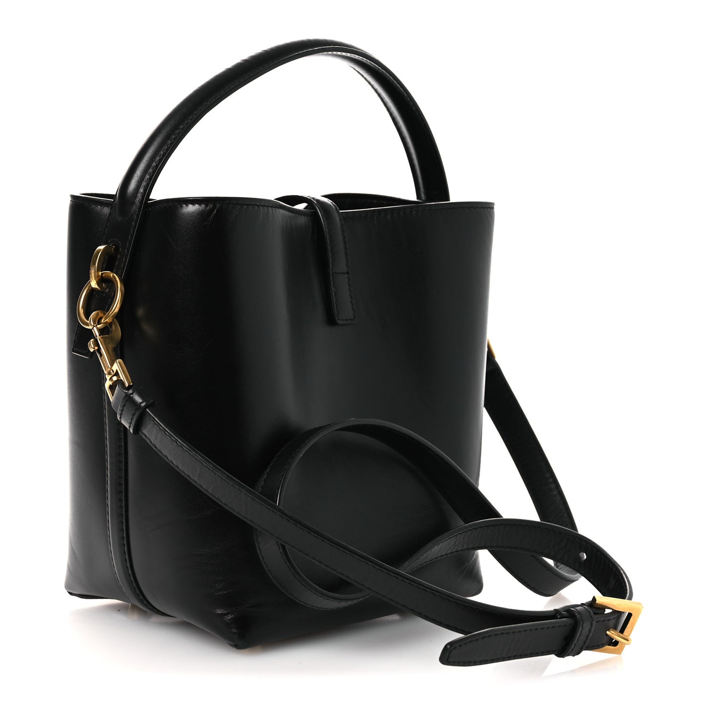 Smooth Shiny Calfskin Monogram Le 37 Small Bucket Bag Black