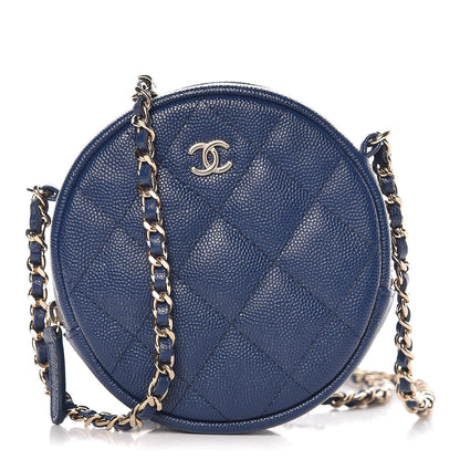 Chanel Caviar Quilted Round Clutch With Chain Navy 1 of 8