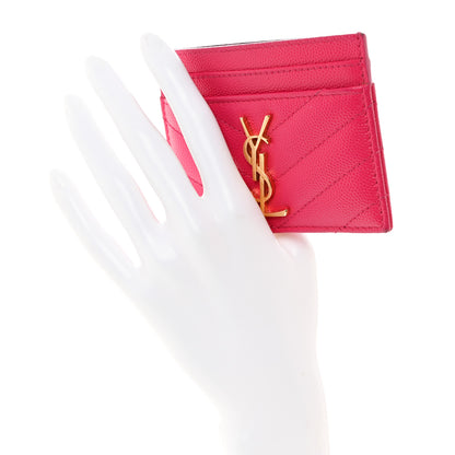 Saint Laurent Grain De Poudre Matelasse Chevron Monogram Credit Card Case 2 of 9