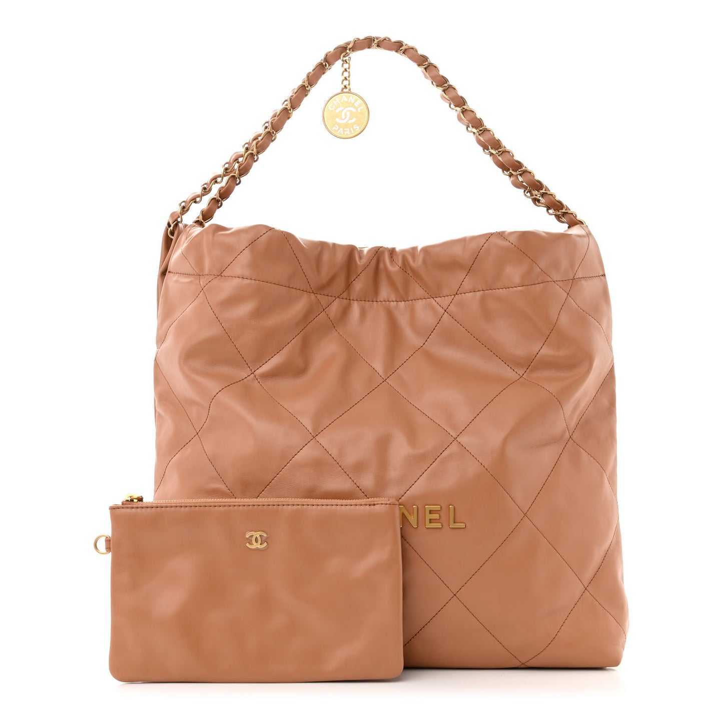 Shiny Calfskin Quilted Chanel 22 Camel