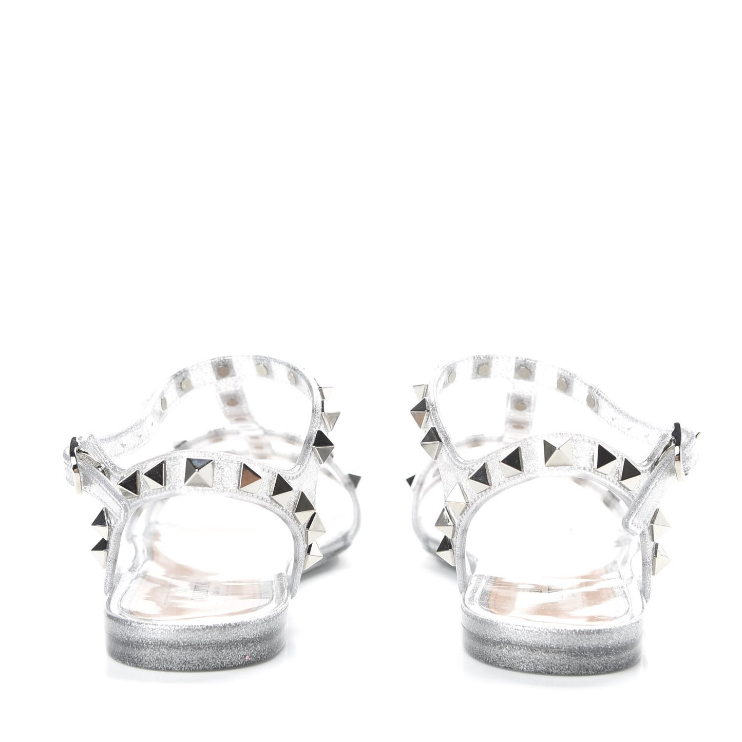PVC Jelly Glitter Rockstud Caged Sandals 36 SIlver