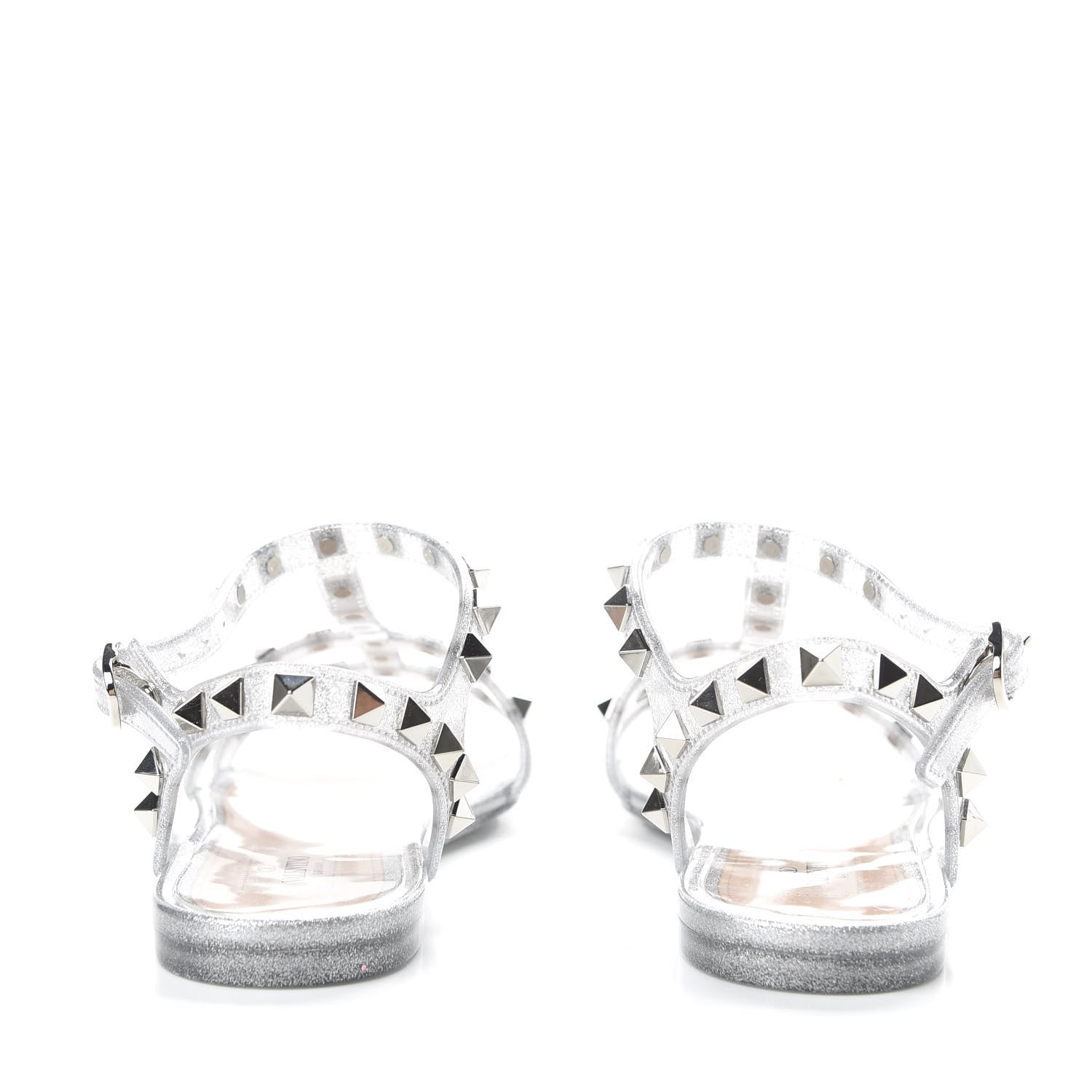 Valentino Garavani PVC Jelly Glitter Rockstud Caged Sandals 36 SIlver 6 of 9