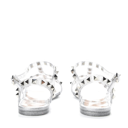 Valentino Garavani PVC Jelly Glitter Rockstud Caged Sandals 36 SIlver 6 of 9