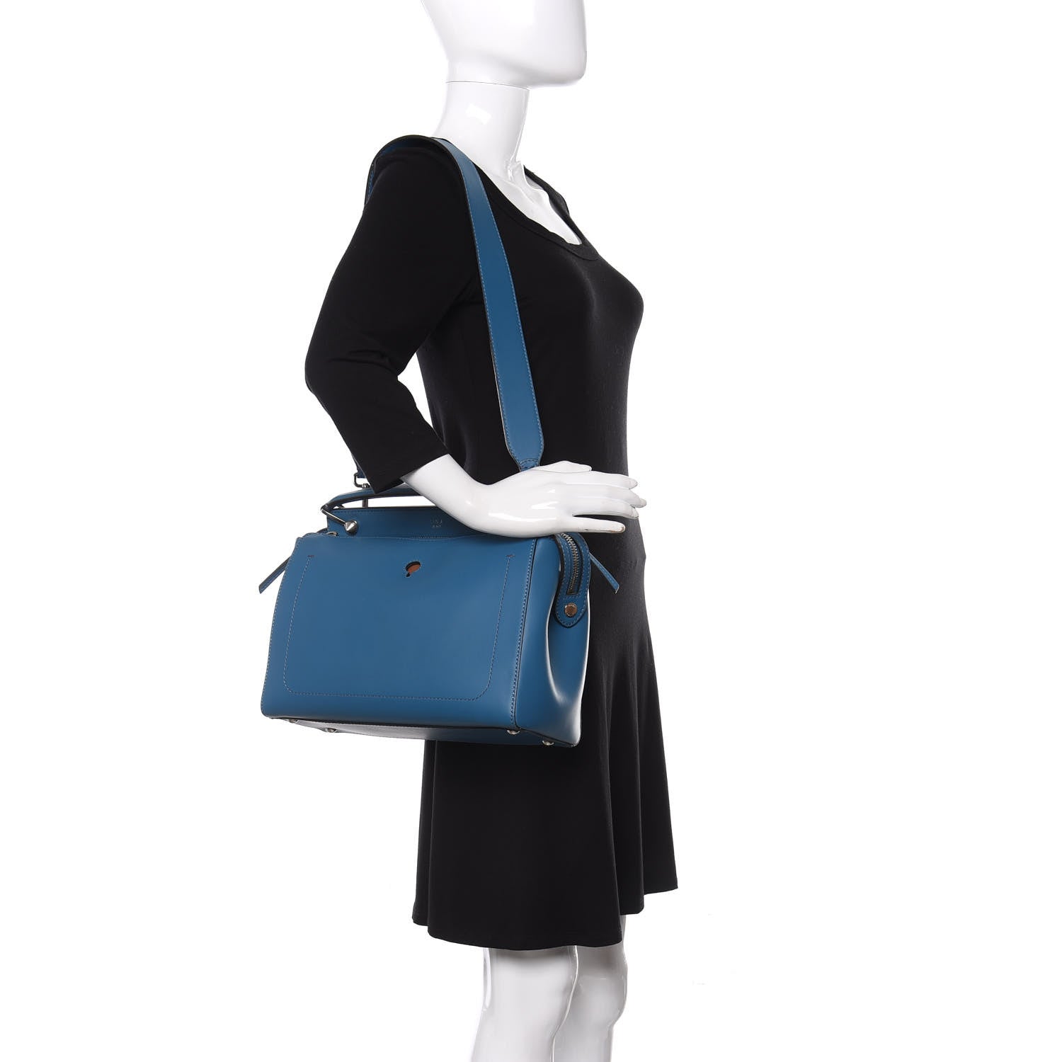 Fendi Vitello Baltico Dolce DotCom Satchel Blue 2 of 16