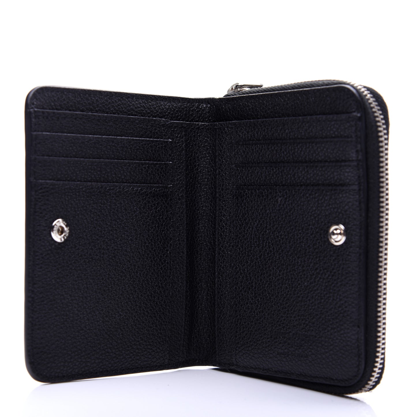 Grained Calfskin Rive Gauche Compact Zip Around Wallet Black